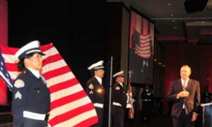 US Congressman Dana Rohrbacher recited the pledge of allegiance as the LAPD Color Guard presented the colors.