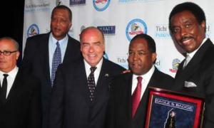 Event Vice Chair Peter Repovich, NBA legend Jamal Wilkes, Arthur M. Kassel, Hon. Mark Ridley-Thomas, and honoree Jim Hill